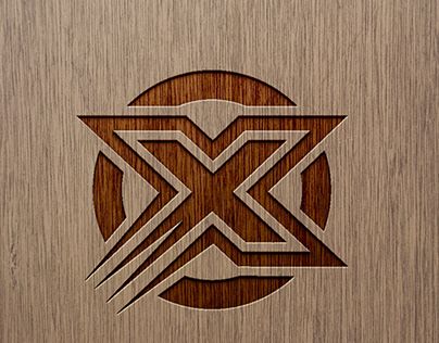 a wooden logo with the letter x on it