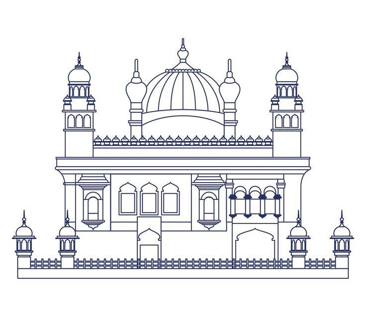 an outline drawing of a building with domes