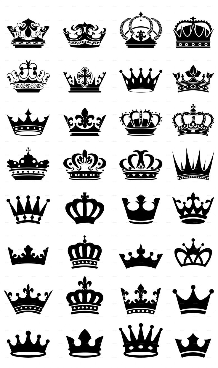 crown silhouettes are shown in black and white, with different crowns on each side