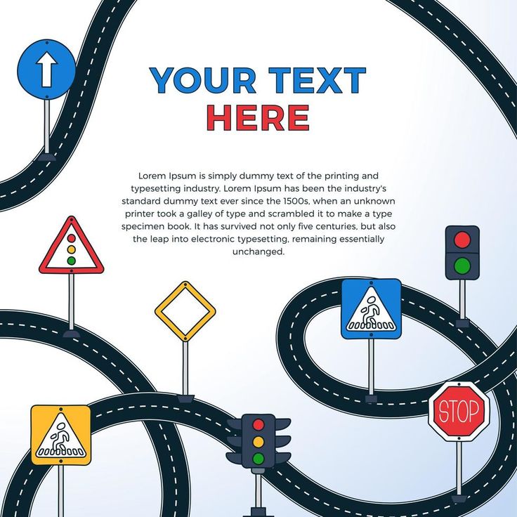 the road is lined with traffic signs, stoplights and street signs that are pointing in different directions