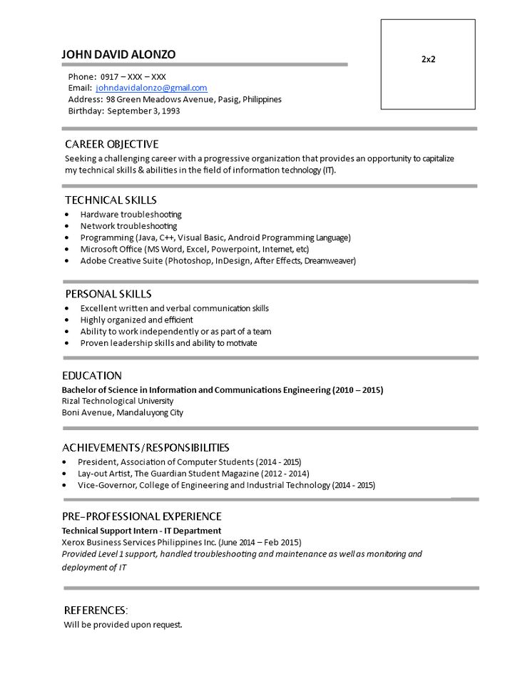 a professional resume with no work experience is shown in this file, it shows the format for