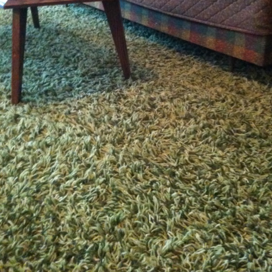 a living room with a couch, coffee table and rugs on the floor in front of it