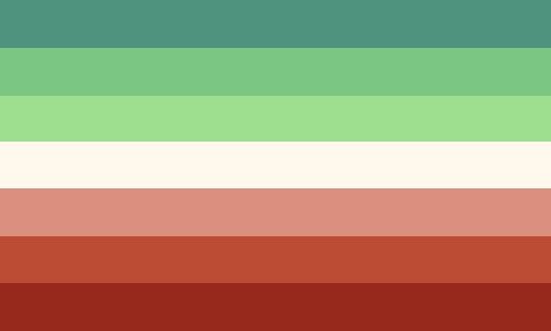 the color palette is different shades of brown, green, and red with white stripes