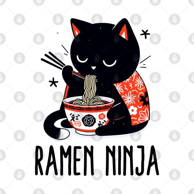 a black cat eating ramen in a bowl with chopsticks on the side