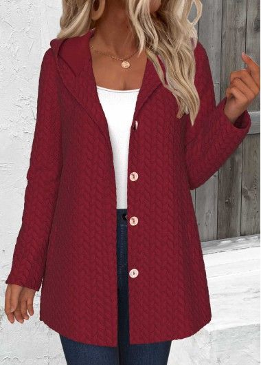 Color:Wine Red;Size:M;Size:L;Size:XL;Size:XXL;Package Contents:1 X Hoodie;Occasion:Other;Style:Bohemian; Red Hooded Sweater For Fall, Red Hooded Fall Sweater, Red Hooded Fall Cardigan, Red Coats, Elegant Dresses Plus Size, Swimwear Suits, Black Swimwear, Red Long Sleeve, Red Coat