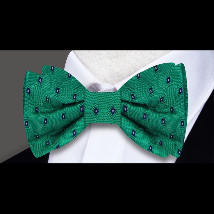 Main Green Geometric Bow Tie Elegant Summer Bow For Gifts, Gift Fitted Bow Tie With Detachable Bow, Elegant Fitted Bow For Gift, Elegant Fitted Bow As Gift, Classic Green Bow Tie For Formal Occasions, Red Bow Tie For Formal Summer Events, Elegant Formal Bow Tie For Summer, Elegant Green Tie With Satin Bow, Elegant Summer Party Bow Tie