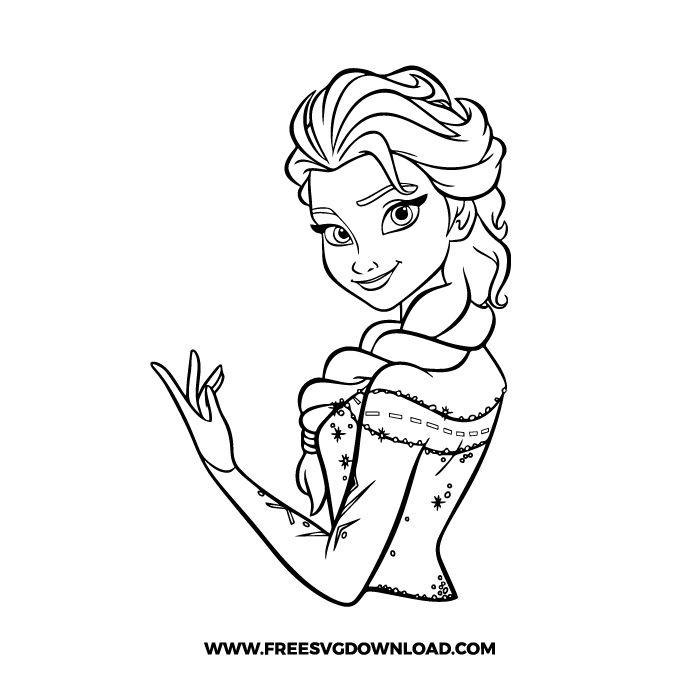 the princess from frozen kingdom coloring page with her hand up to show that she is ready for