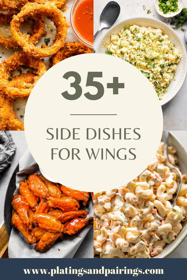 the words 35 side dishes for wings on top of an image