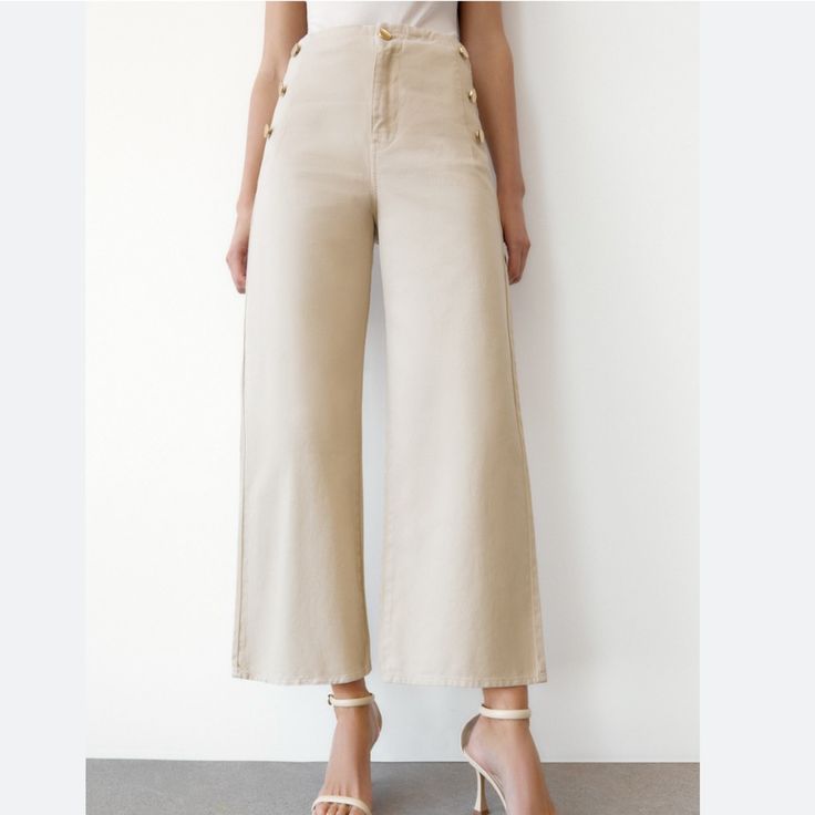 Brand New W Tags Size Us Womens 4 Style 1889/063/712 High Waist Khaki Jeans For Spring, High-waist Khaki Jeans For Spring, Casual High Rise Beige Pants, Spring Khaki High-waisted Wide Leg Pants, Spring High-waisted Khaki Wide Leg Pants, Khaki High-waisted Jeans For Spring, Non-stretch Wide Leg Khaki Jeans, High Waist Khaki Bottoms For Spring, Spring Mid-rise Beige Wide Leg Pants