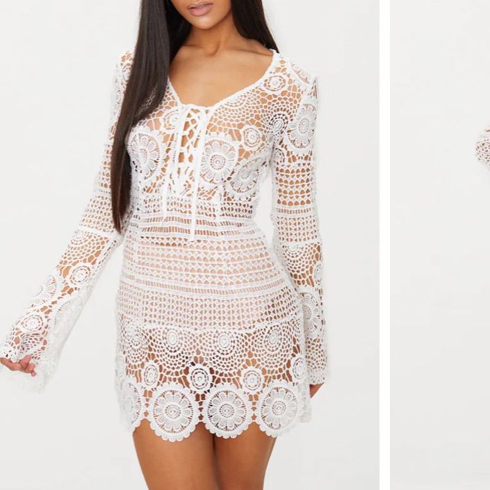 New Long Sleeve V-Neck No Damage White Lace Bodycon Dress, White Lace Bodycon, White Crochet Dress, Sleeve Crochet, Crochet Lace Dress, Crochet Mini Dress, Crochet Dress Pattern, Lace Bodycon, Lace Bodycon Dress