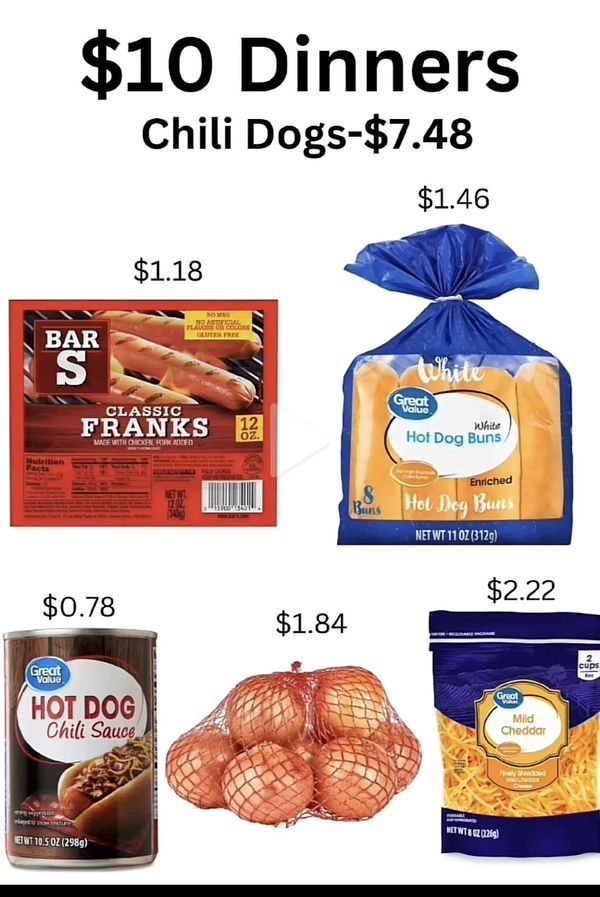 the cost of $ 10 dinners is shown in this ad for hot dogs and other foods