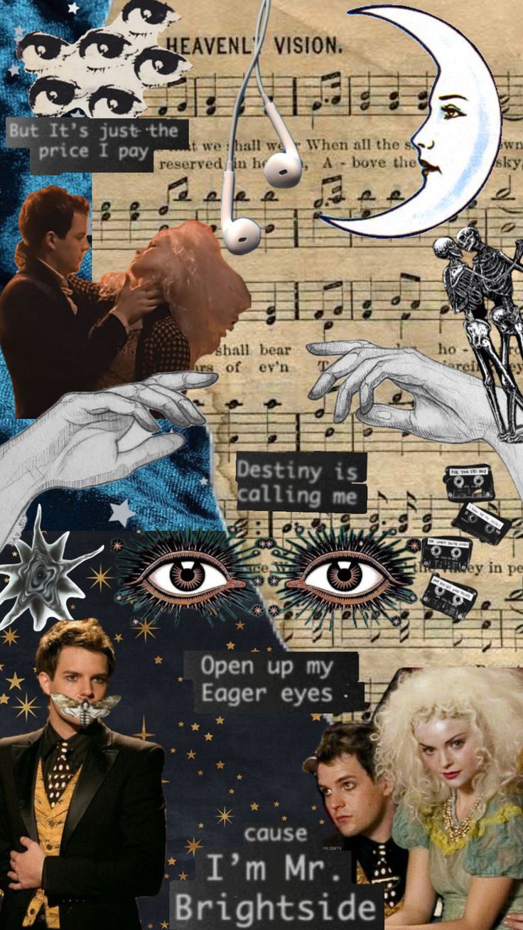 the collage has many different images and words on it, including an image of a man in a tuxedo