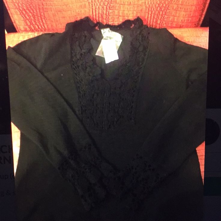 Inc - Black Sweater W/ Detailed Lace Neckline & Sleeves New. Unused / Unworn With Tags Attached Size - Xl There Are No Visible Stains, Rip, Tears, Holes & No Pulls In The Sweater Due To The Lighting, Pictures May Not Be Clear. If Interested, Lmk & I Can Retake. Taking Offers!! Smoke & Pet Free Environment Fitted Long Sleeve Sweater With Lace Trim, Elegant Fitted Sweater With Lace Trim, Formal Stretch Winter Tops, Formal V-neck Top For Winter, Fall Crew Neck Sweater With Lace Trim, Fitted Fall Sweater With Lace Trim, Black V-neck Sweater For Formal Occasions, Black Long Sleeve Tops With Lace Trim, Fall Sweater With Lace Trim Long Sleeve