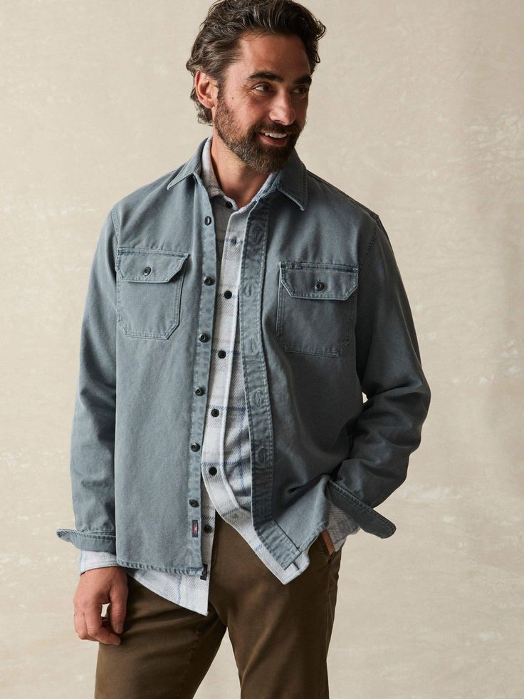 High Standard Canvas CPO - Petrol Blue | Faherty Brand Petrol Blue, Dress Shirts For Women, Mens Fall, Light Sweater, Sweater Sale, Knit Jacket, Shirt Sale, Denim Wash, Shirt Sleeves