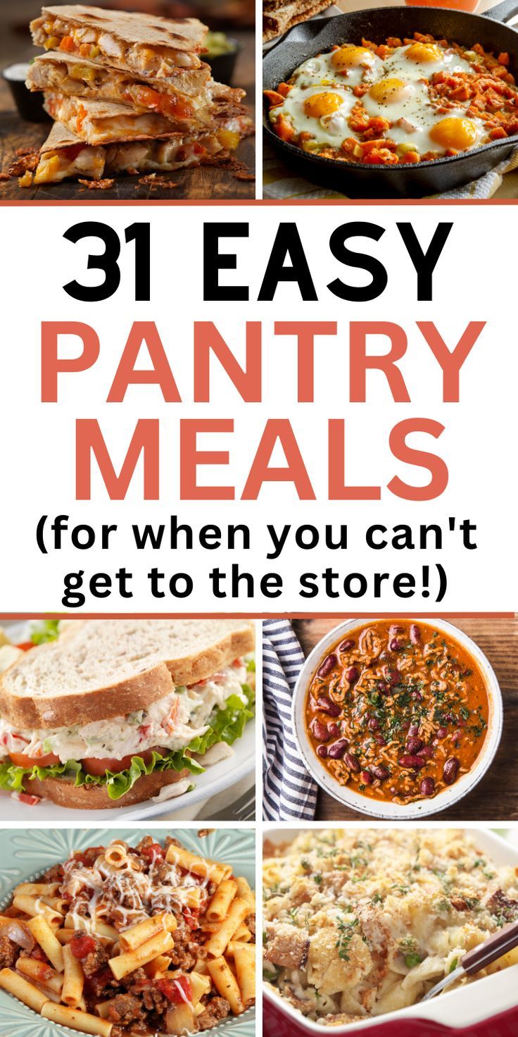 the cover of an easy pantry meal book with pictures of different foods and words on it