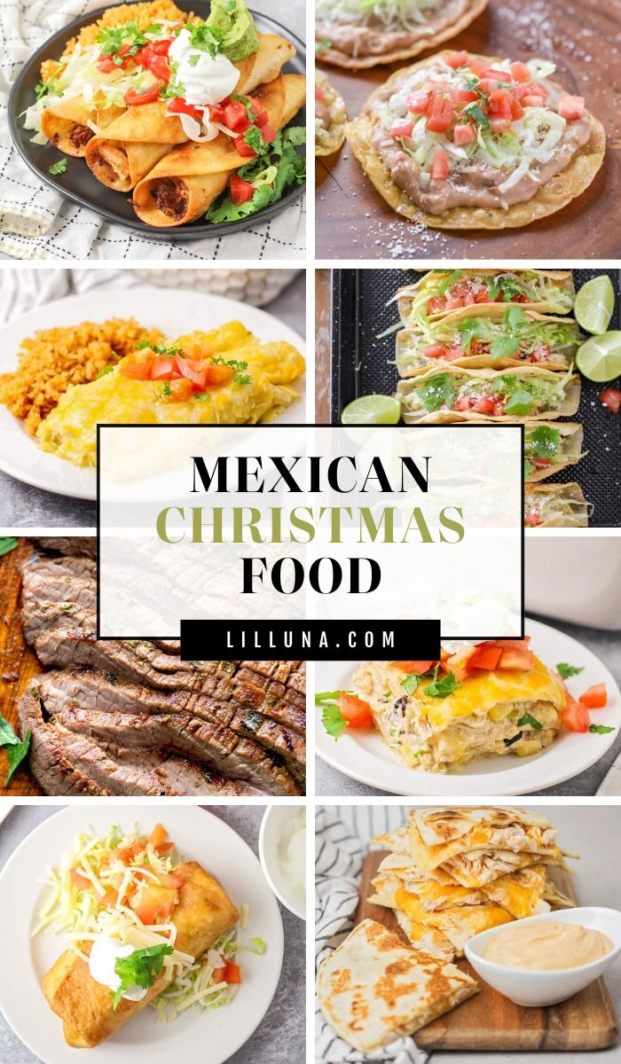 mexican christmas food collage with the title overlaying it's image in white