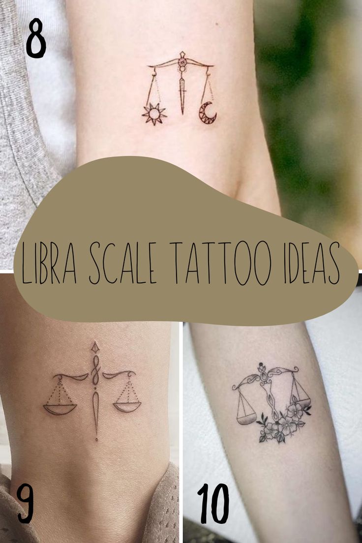 four different tattoo designs with the words libra scale tattoo ideas