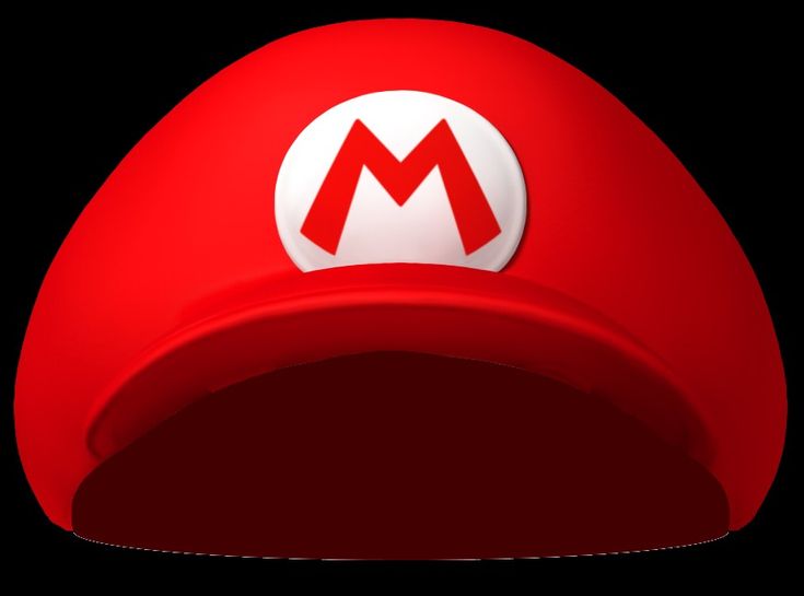 an image of a red mario mushroom hat on black backgroung with the letter m in white