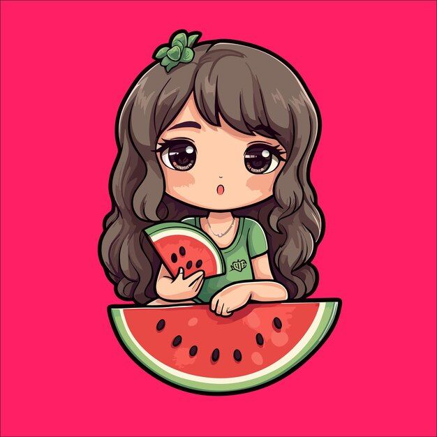 Watermelon Digital Art, Pixel Watermelon, Watermelon Character, Watermelon Graphic, Cute Girl Cartoon, Cute Cartoon Food, Watermelon Vector, Watermelon Cartoon, Watermelon Illustration