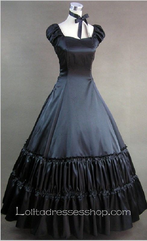 Cheap Black Cotton Sweetheart Cap Sleeve Floor-length Pleats Gothic Lolita Dress Sale At Lolita Dresses Online Shop Autumn Ball, Black Gown Dress, Dress For Autumn, Prom Costume, Satin Ball Gown, Prom Dresses Gowns, Victorian Clothing, Black Gown, Cosplay Dress