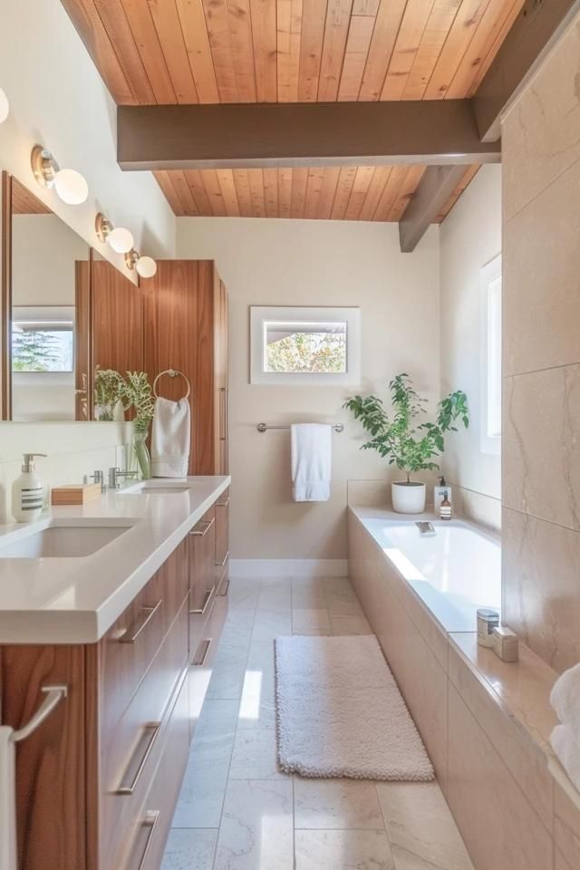 Midcentury Modern Bathroom: Timeless Design Tips Mid Century Modern Bathroom Ideas Master Bath, Frank Lloyd Wright Bathroom, Bathroom Long Narrow, Danish Modern Bathroom, Mid Century Modern Master Bath, California Modern Bathroom, Mid Century Bathrooms, Mid Century Modern Bathroom Tile, Midcentury Bathroom Design