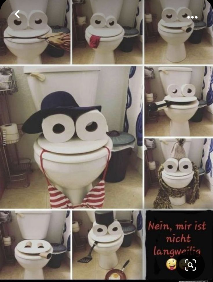 several pictures of a toilet with different eyes and mouth shapes, including the lid open