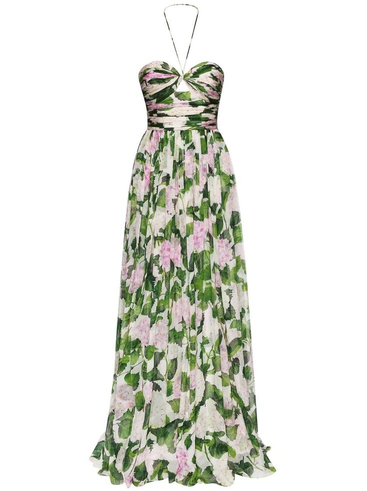 Oscar De La Renta floral-print Halterneck Gown - Farfetch Color Dresses, Floral Gown, Women Halter, Floral Print Maxi Dress, Floral Print Maxi, Maxi Dress Green, Halterneck Dress, Stunning Dresses, Printed Maxi Dress