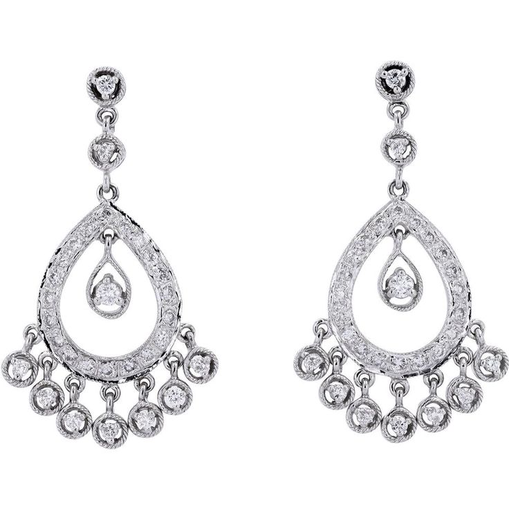 Dazzling 14K White Gold 1.75 Carat Weight Diamond Chandelier Earrings Classic Drop Chandelier Earrings With Diamond Accents, Classic Brilliant Cut Chandelier Earrings For Formal Occasions, Fine Jewelry Pear-shaped Chandelier Earrings For Formal Events, Classic Chandelier Earrings With Brilliant Cut For Formal Occasions, Classic Diamond White Chandelier Earrings, Classic White Gold Chandelier Earrings With Brilliant Cut, Classic Diamond White Chandelier Earrings With Diamond Accents, Elegant Teardrop Diamond Cut Chandelier Earrings, Classic Chandelier Earrings With Diamond Accents For Evening