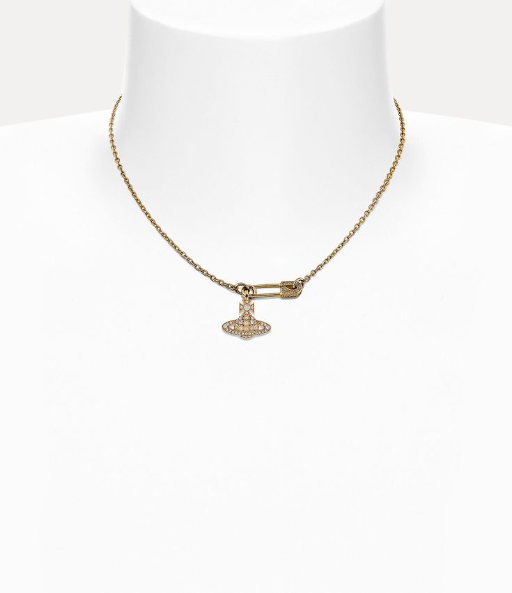 Lucrece Pendant Necklace in GOLD-White-CZ | Vivienne Westwood® Punk Inspiration, Ring Watch, Gold Pendant Necklace, Safety Pin, Lace Boots, Vivienne Westwood, Lace Up Shoes, Boot Shoes Women, Earring Necklace