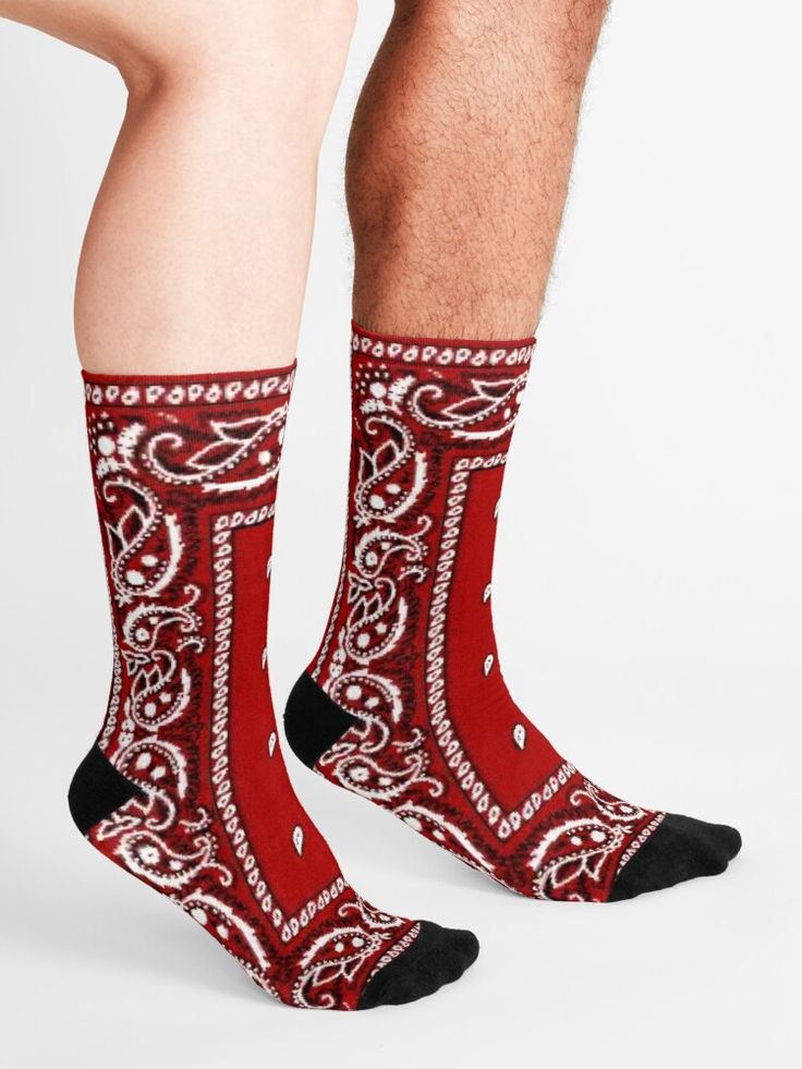 "Red bandana " Socks by Faldet67- | Redbubble Casual Red Socks For Streetwear, Casual Red Breathable Socks, Casual Breathable Red Socks, Bandana Design, Red Bandana, Socks For Sale, Wedge Boot, Tights, Wedges