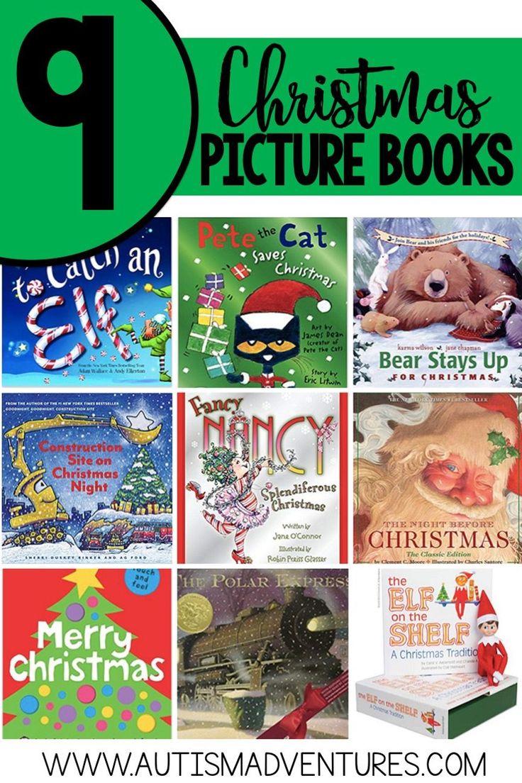 the top christmas picture books for kids to read in their own homes and gardens, with text overlay that reads 9 christmas picture books