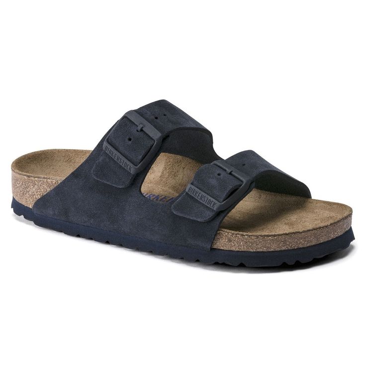 The legendary two-strap design from BIRKENSTOCK - the Arizona. Iconic style complemented with the signature comfort of the BIRKENSTOCK footbed. The tonal buckles with a textile feel and a matte design only add to this iconic style. With its additional foam layer, the soft footbed offers extra comfort all day long. The upper is made from soft suede. Original BIRKENSTOCK soft footbed; anatomically shaped Upper: suede Footbed lining: suede Sole: EVA Details: two straps, each with an individually ad Leather Birkenstocks, Arizona Birkenstock, Birkenstock Styles, Birkenstock Men, Birkenstock Style, Two Strap Sandals, Calf Muscles, Iconic Style, Birkenstock Arizona