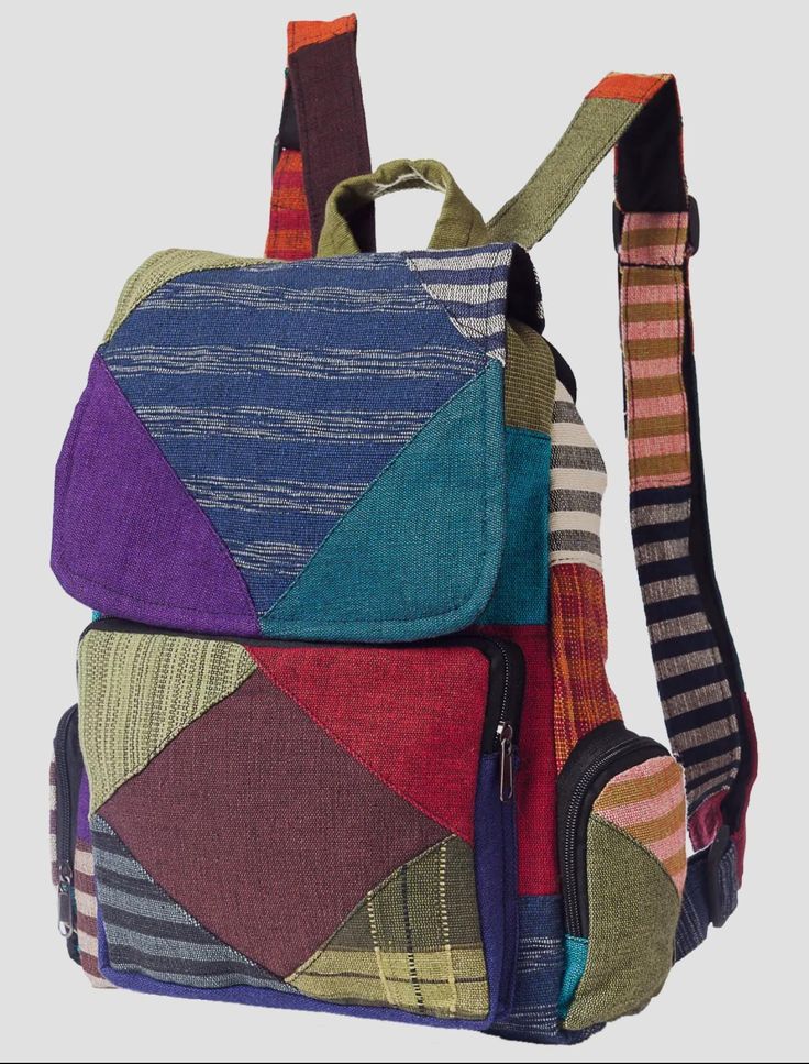 Handmade multi-color patchwork backpack with many pockets. Multicolor Daily Backpack With Zipper Pocket, Daily Use Multicolor Backpack With Zipper Pocket, Multicolor Backpack With Zipper Pocket For Everyday Use, Multicolor Everyday Bag With Multiple Pockets, Multicolor Everyday Bags With Multiple Pockets, Multicolor Standard Backpack With Zipper Pocket, Multicolor Rectangular Backpack With Zipper Pocket, Multicolor Backpack With Zipper Pocket, Multicolor Cotton Bag With Pockets