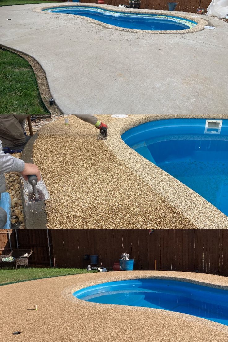 before and after pictures of a pool being cleaned