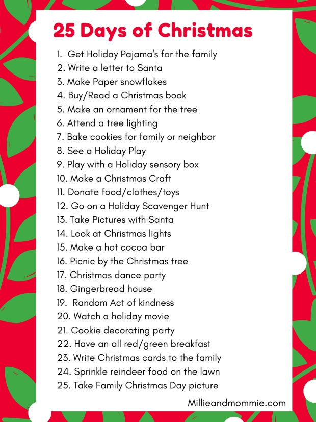 the 25 days of christmas list