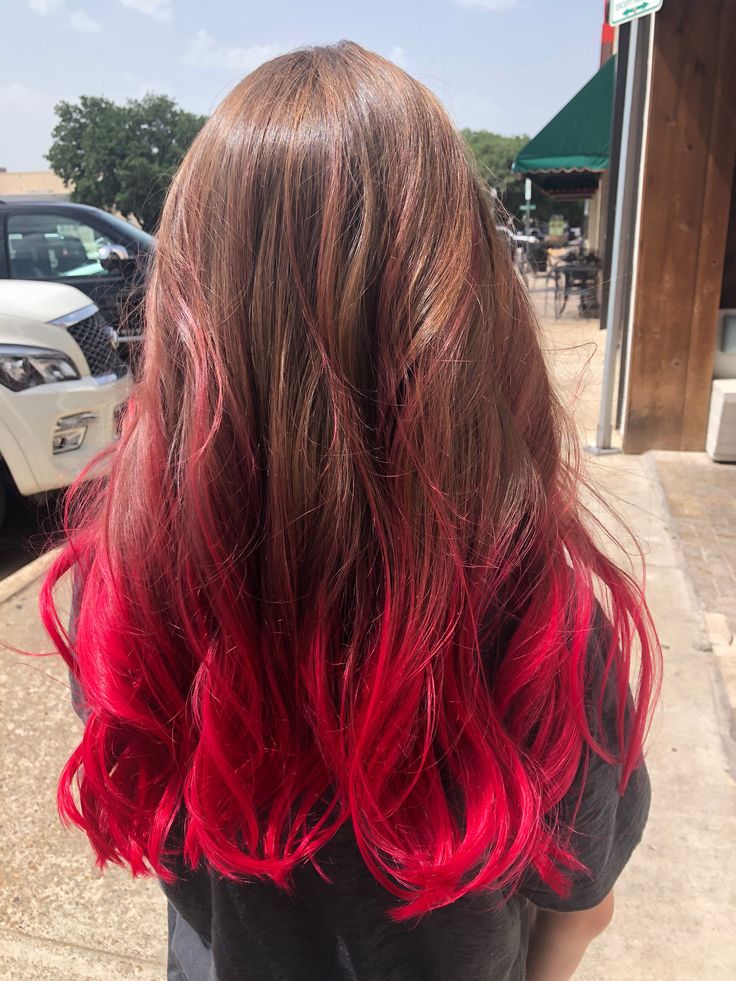 Red On Bottom Of Hair, Dyeing The Ends Of The Hair, Tips Of Hair Dyed Red, Hair Dye Ideas For Redheads Natural Red, Brunettes With Red Highlights, Bottom Half Dyed Hair Red, Dyed Hair For Brunettes Red, Shadow Root Brown To Red, Red Ends On Blonde Hair