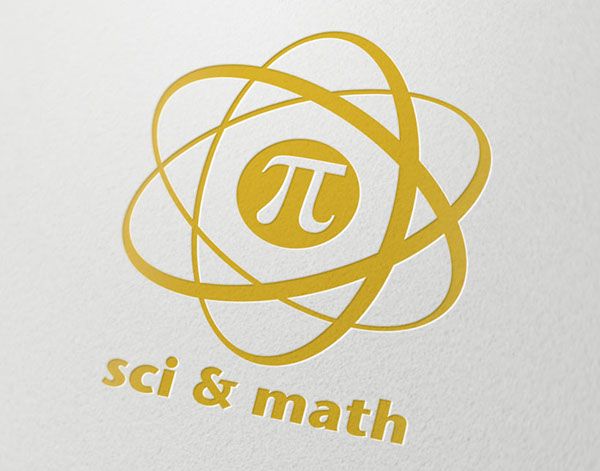 the science and math logo is shown on a white paper with gold foil lettering that reads,