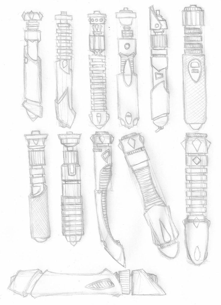 pencil drawings of different types of knives