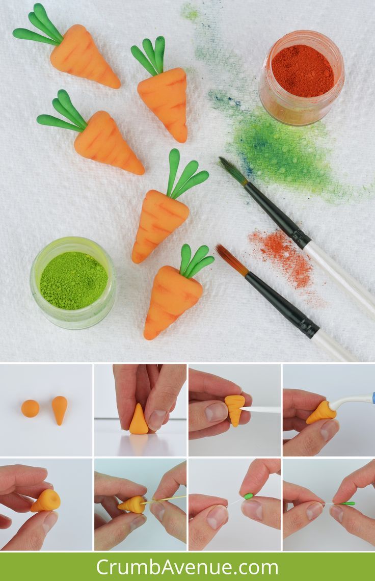 how to make fake carrots out of fondant with crumbs and paint