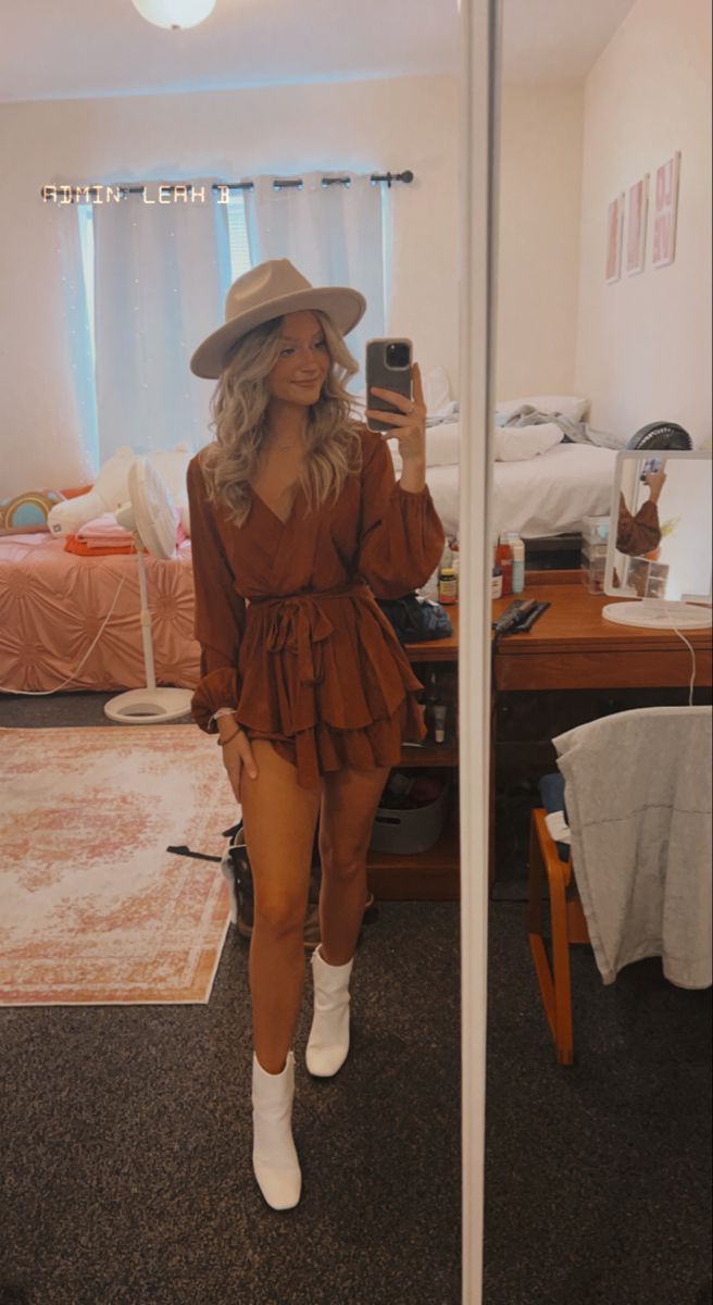 Texas Outfit Inspiration, Country Theme Outfit Women, Cute Country Bar Outfits, Stay Home Date Night Outfit, Country Event Outfit, 2023 Country Concert Outfit, Fall North Carolina Outfits, Rompers With Cowgirl Boots, Womens Rodeo Outfits Summer