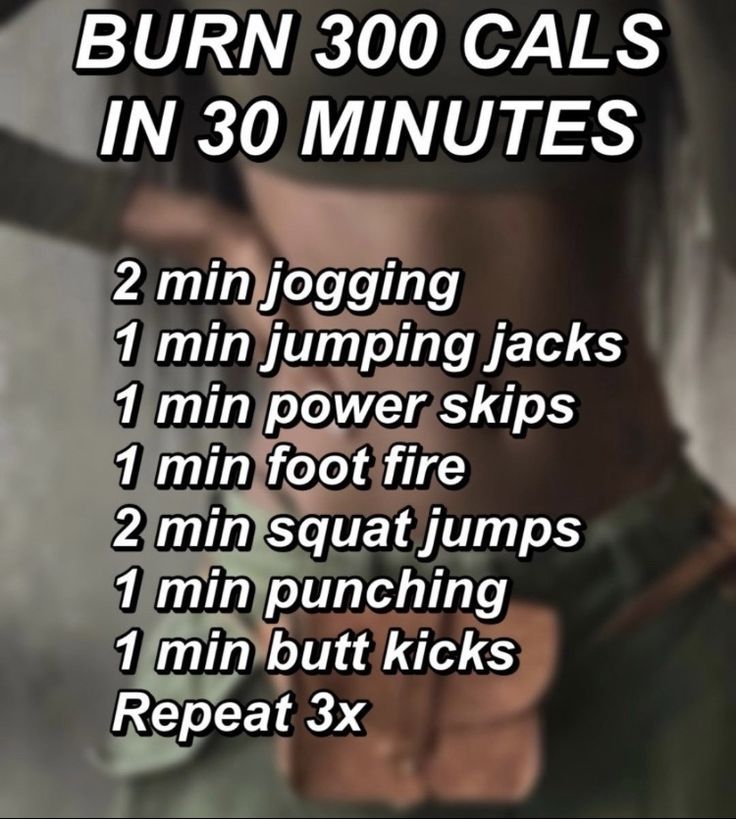 a poster with instructions to burn 300 cals in 30 minutes, including two burning jacks and 1 min power skips