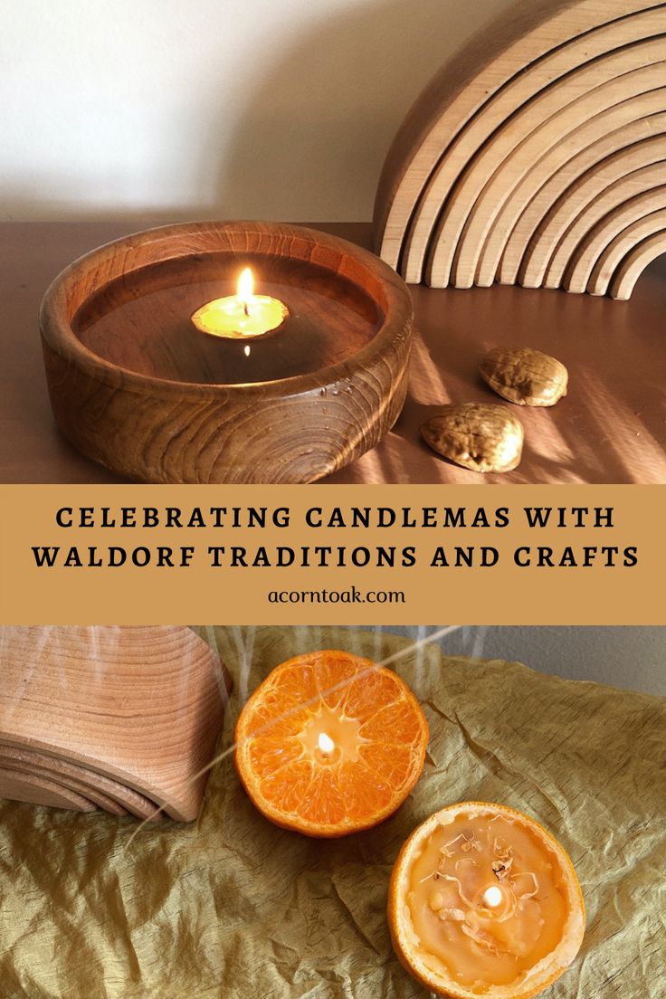 two candles and some oranges on a bed with the words beeswax candle crafts for