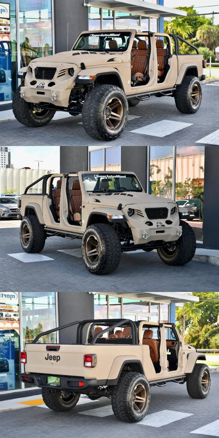 four different views of the front and back of a jeep