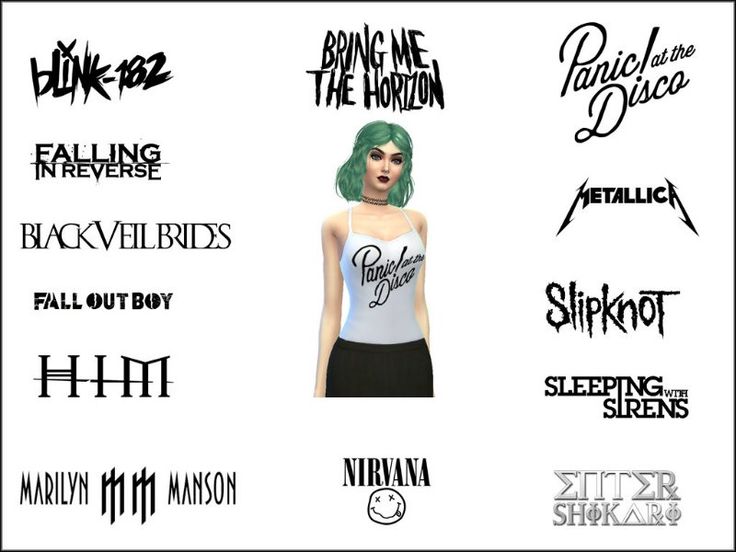 an image of the band logos for their album, including one woman with green hair