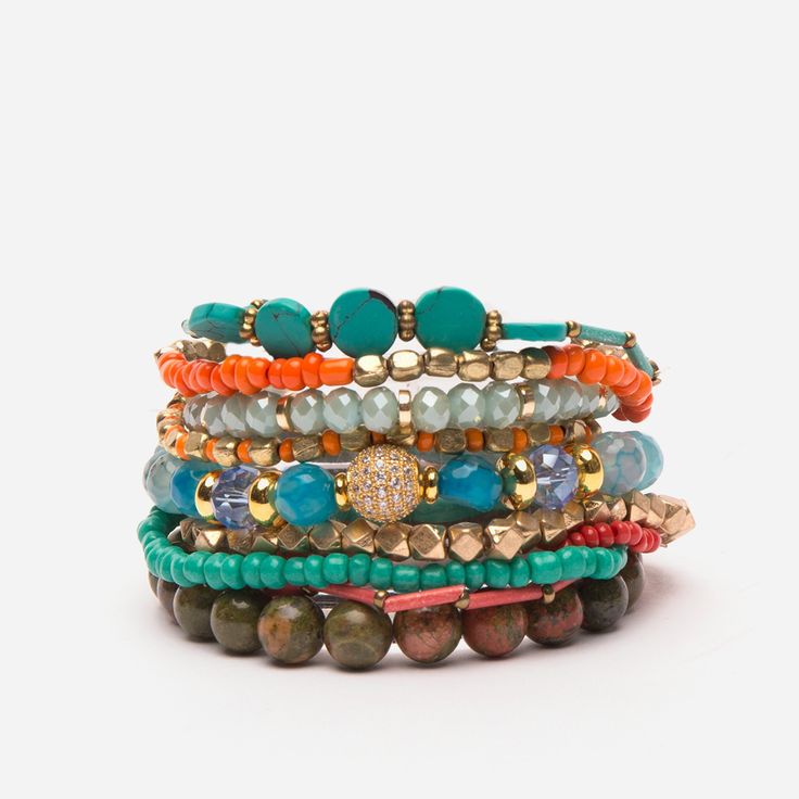 Oaxaca Stacked Bracelets – Frances Valentine Trendy Stackable Wrap Bracelet With Round Beads, Casual Adjustable Stacked Bracelets, Trendy Turquoise Stackable Beaded Bracelets, Casual Turquoise Beaded Bangle Bracelets, Casual Turquoise Beaded Bangle Bracelet, Multicolor Stackable Wrap Bracelet, Casual Stackable Round Beaded Jewelry, Trendy Blue Stackable Stretch Bracelet, Trendy Turquoise Beaded Stretch Bracelet