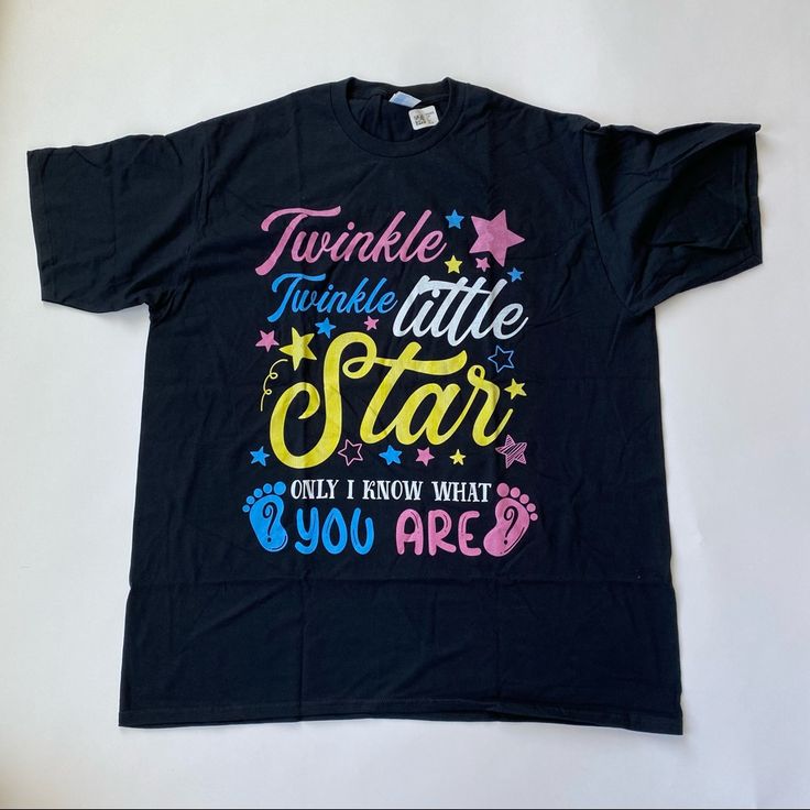 Adult Size Xxl Gender Reveal T Shirt. Perfect For The Secret Keeper Of Your Party. “Twinkle Twinkle Little Star Only I Know What You Are” One Of My Friend’s Couldn’t Make It To The Reveal So I Had An Extra Top. Pink Pre-shrunk T-shirt For Gender Reveal, Blue T-shirt With Text Print For Gender Reveal, Funny Pink T-shirt For Gender Reveal, Unisex Pink T-shirt With Funny Print, Blue T-shirt For Gender Reveal With Text Print, Pink T-shirt With Funny Print For Gender Reveal, Pink Graphic Tee For Gender Reveal, Blue Graphic Tee For Gender Reveal, Pink Tops With Funny Print For Gender Reveal