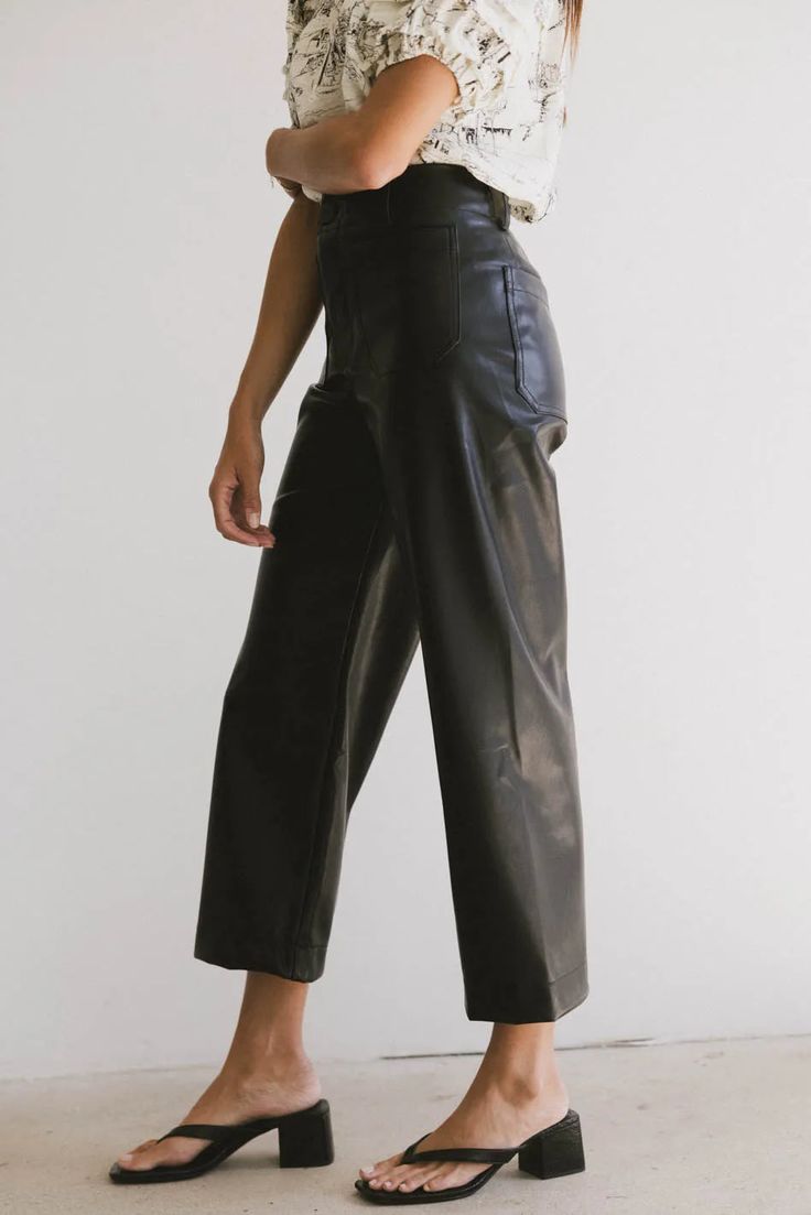 High Rise Button and Zipper Closure Two Front Pockets Two Back Pockets Cropped Fit Belt Loops Stretch Material 55% PU, 45% Polyester Hand Wash Cold, Line Dry Model Info: Height: 5'8" Wearing Size: X-Small X-Small Measurements: Waist: 26" Rise: 12" Inseam: 23.5" Maxi Outfits, Layered Sweater, Denim Accessories, Loungewear Sets, Dresses By Length, Denim Jumpsuit, Sweater Blouse, Denim Pant, Fall Dresses