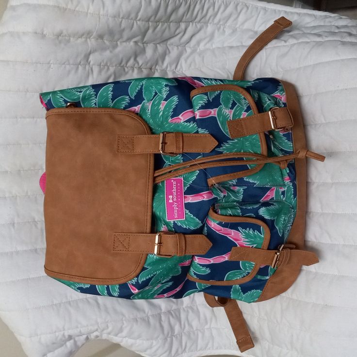 Women's Simply Southern Palm Tree Backpack 2-Exterior Pockets Logo Nwt Preppy Green Travel Bag, Back To School Vacation Backpack, Preppy Rectangular Travel Backpack, Preppy Rectangular Backpack For Travel, Preppy Blue Backpack Bag, Preppy Travel Bag With Adjustable Strap, Trendy Backpack For Vacation, Casual Blue Backpack With Adjustable Straps, Casual Vacation Backpack