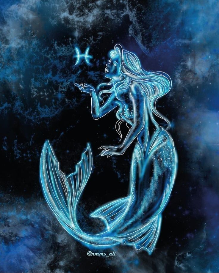 a drawing of a mermaid holding a star in her hand