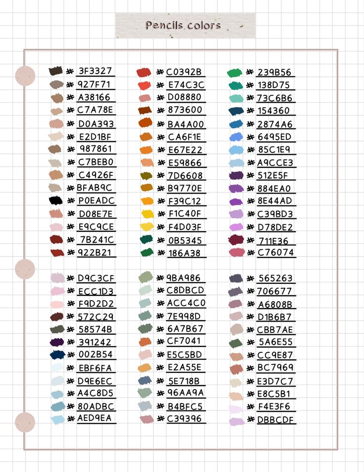 the color chart for pencils and crayons is shown in this graphic file